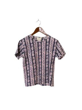 Vtg The Original Arizona Jean Co. Pink & Navy Patterned Short Sleeve Tee L